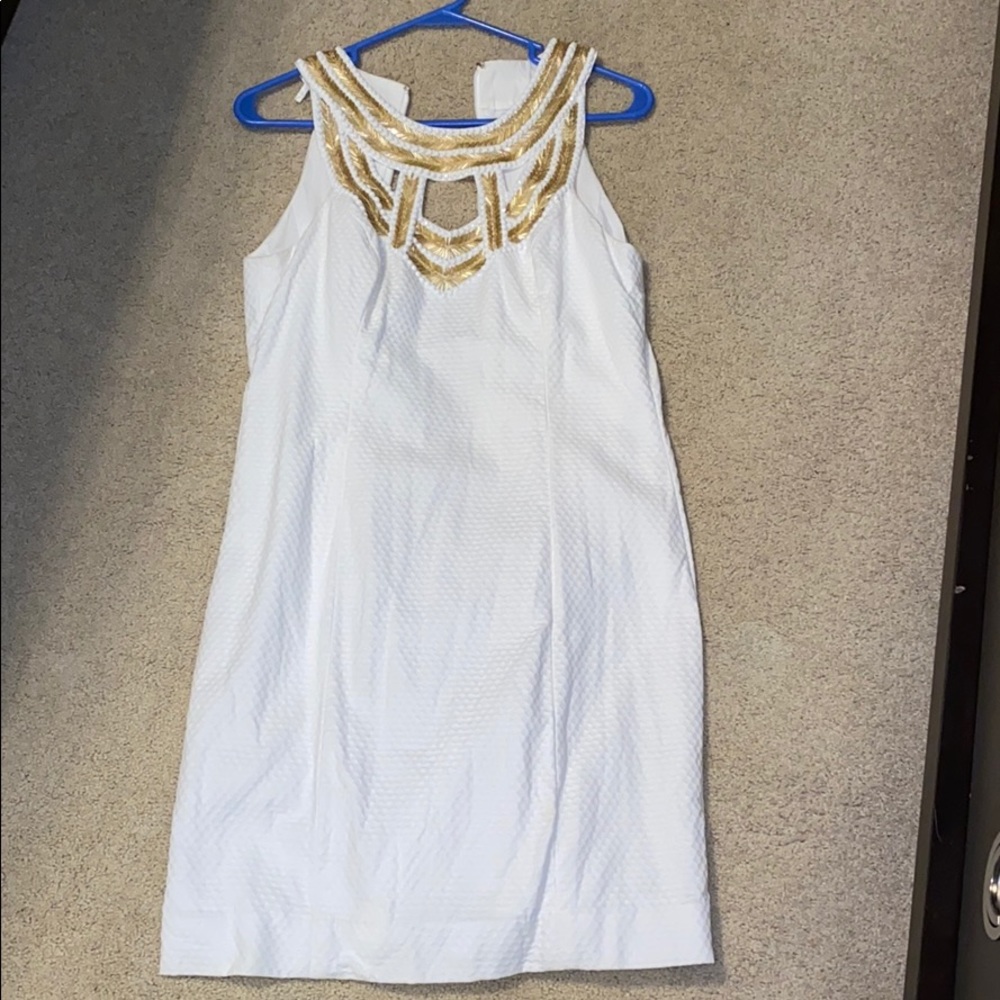 White Lilly Pulitzer dress with gold beads